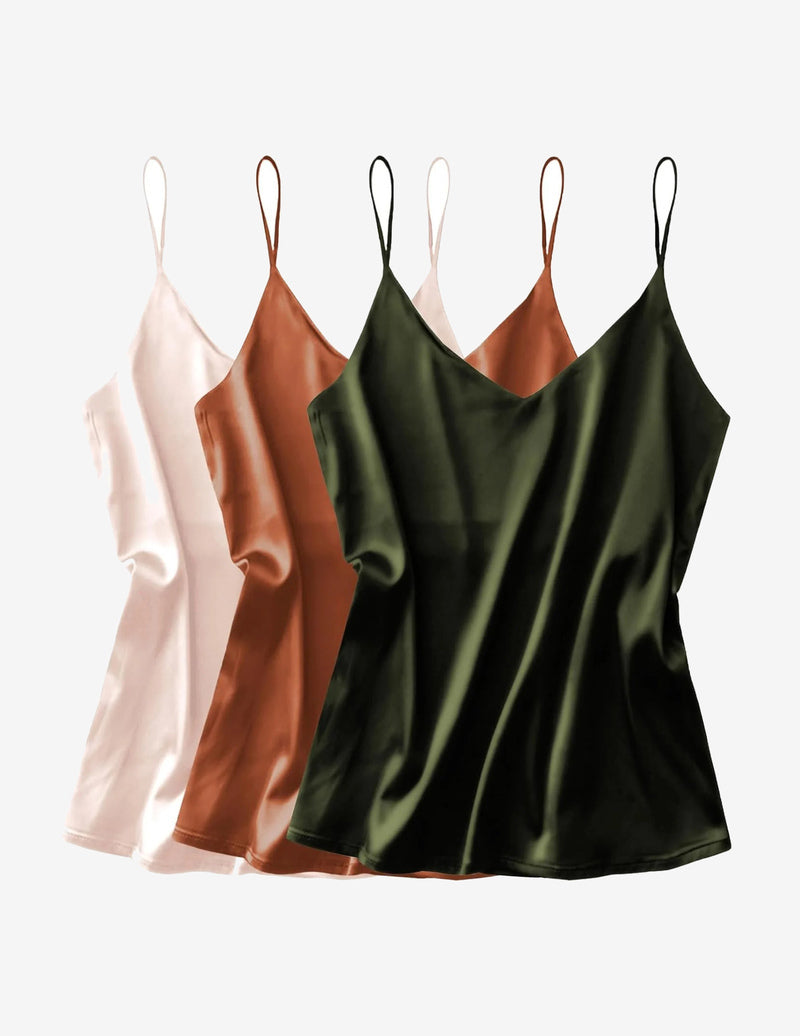 Ekouaer 3 Pack Silk Satin Tank Top V Neck Camisole