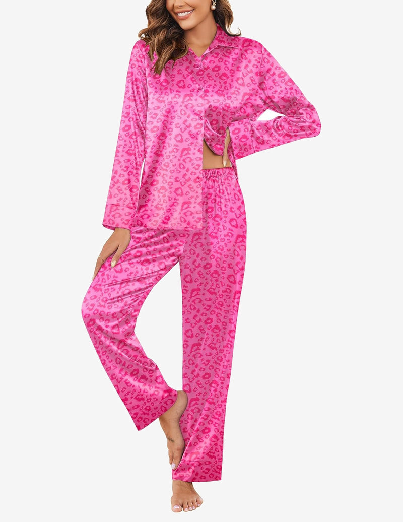 Ekouaer Silk Satin Long Sleeve Pajamas Set