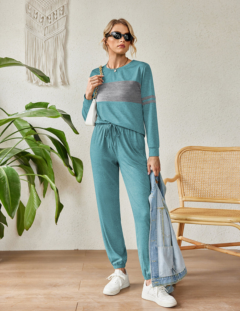 Ekouaer Colorblock Sweatsuits Pajama Sets with Pocket (US Only)