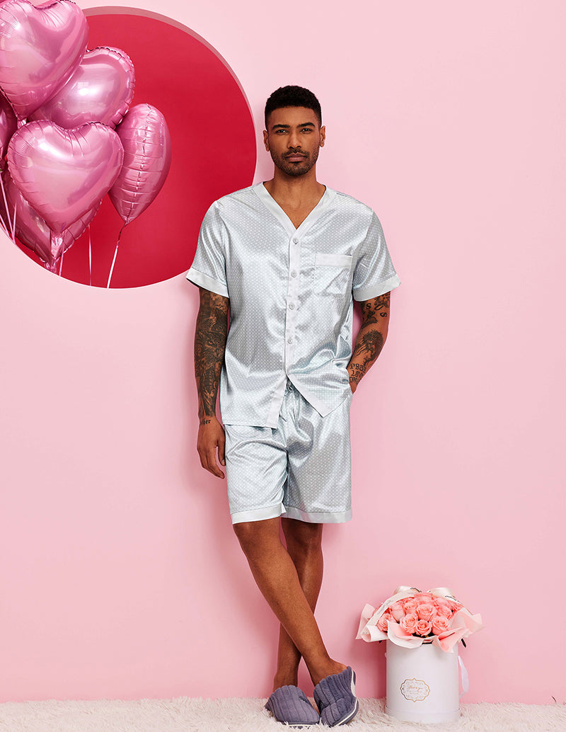 Men Satin Button Down Pajama Set