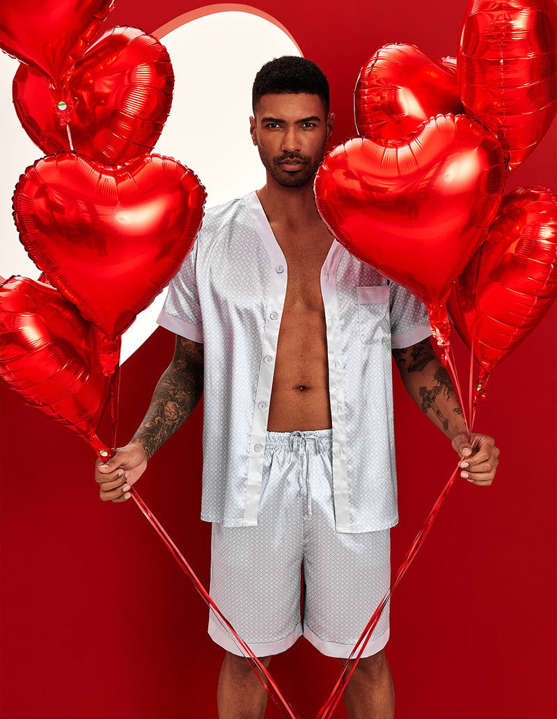 Men Satin Button Down Pajama Set (US Only)