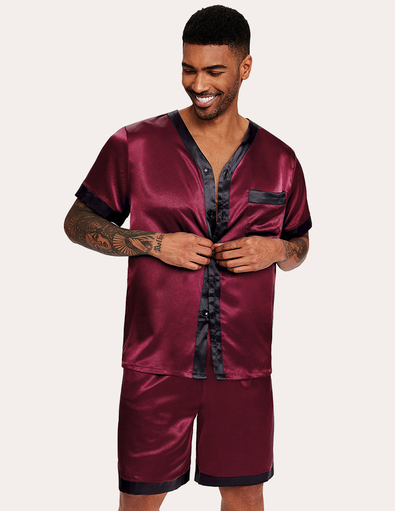 Men Satin Button Down Pajama Set (US Only)