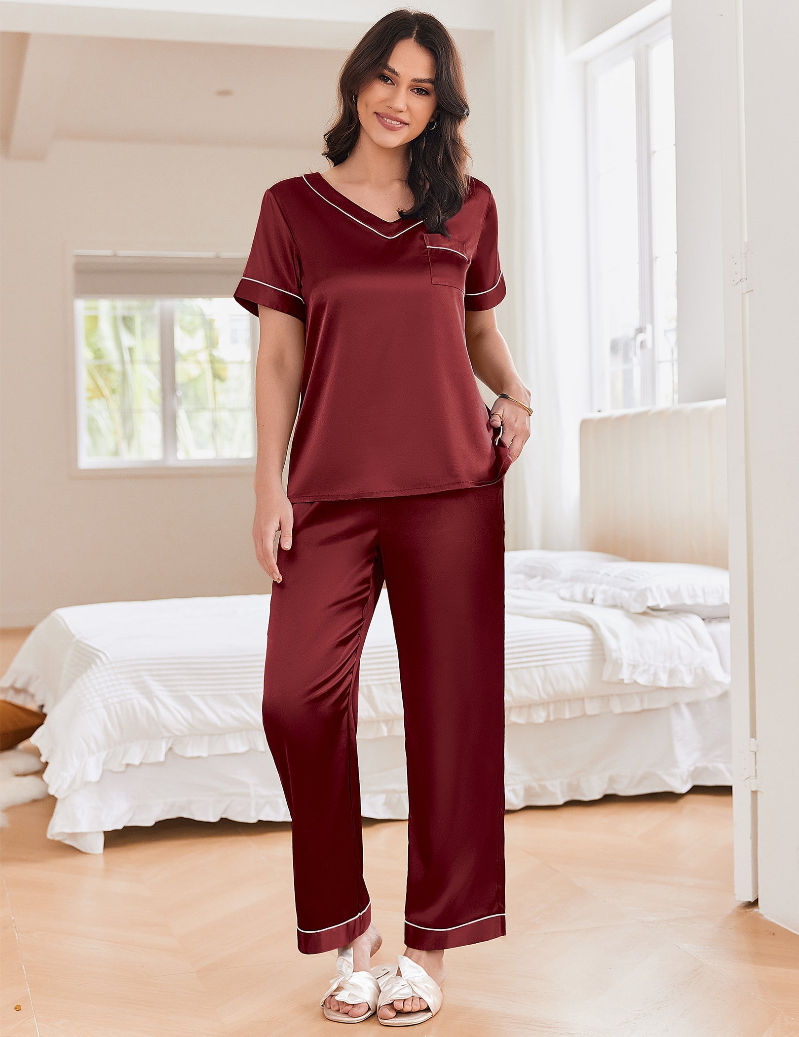 Lightweight Silk Satin Pajamas Set