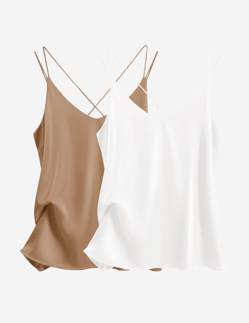 Ekouaer 2-Pack Silk Satin Camisole Tank Top (US Only)