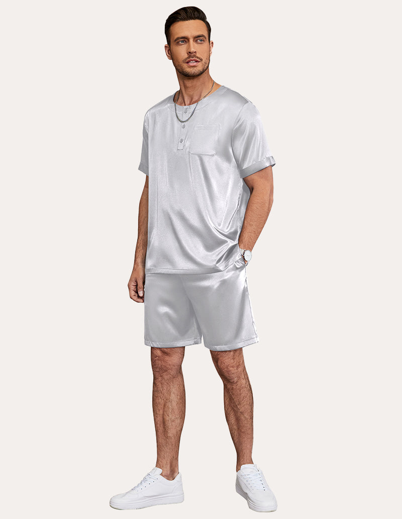 Ekouaer Men Short Sleeve Satin Pajamas Set (US Only)