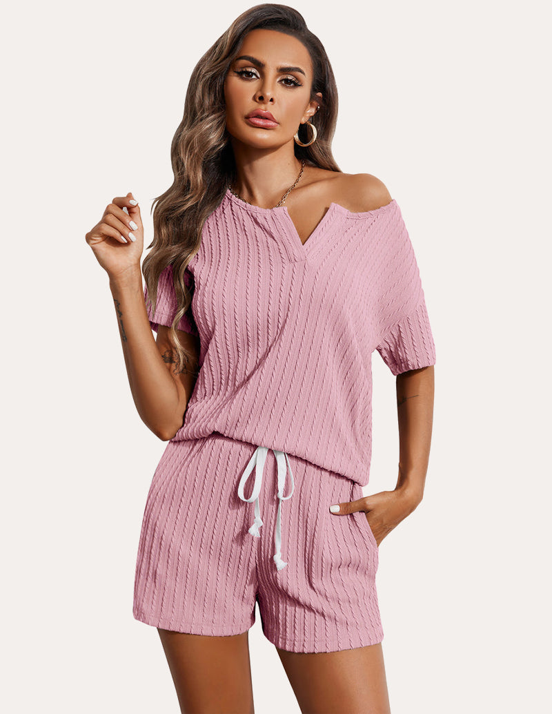 Ekouaer Ribbed Knit Short Sleeve Pajama Sets (US Only)