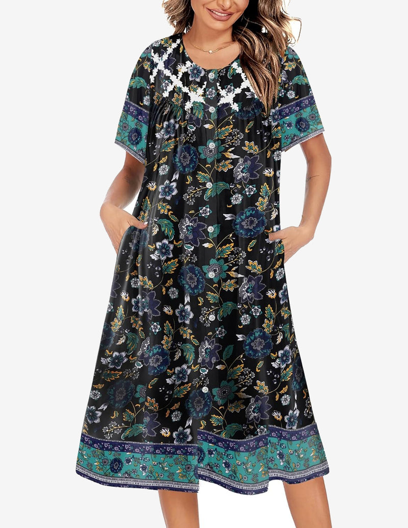 Button Down Nightgown Housecoat with pockets