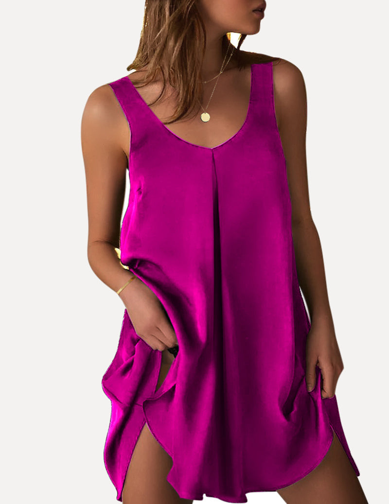 Teddy Sleeveless V Neck Satin Dress