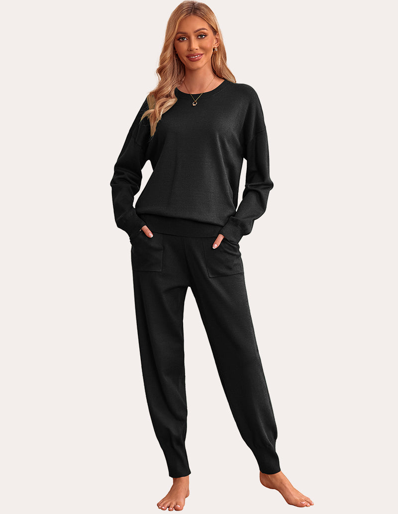 Ekouaer 2 Piece Knit Long Sleeve Pajamas Sweatsuit