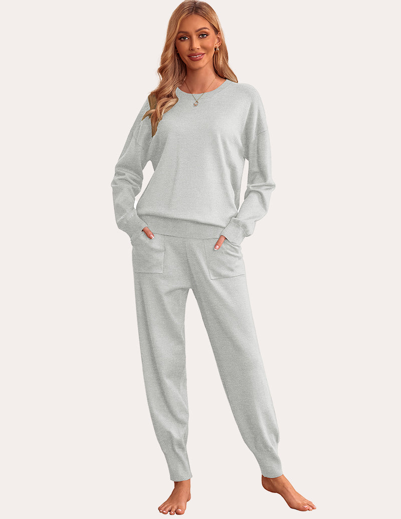 Ekouaer 2 Piece Knit Long Sleeve Pajamas Sweatsuit