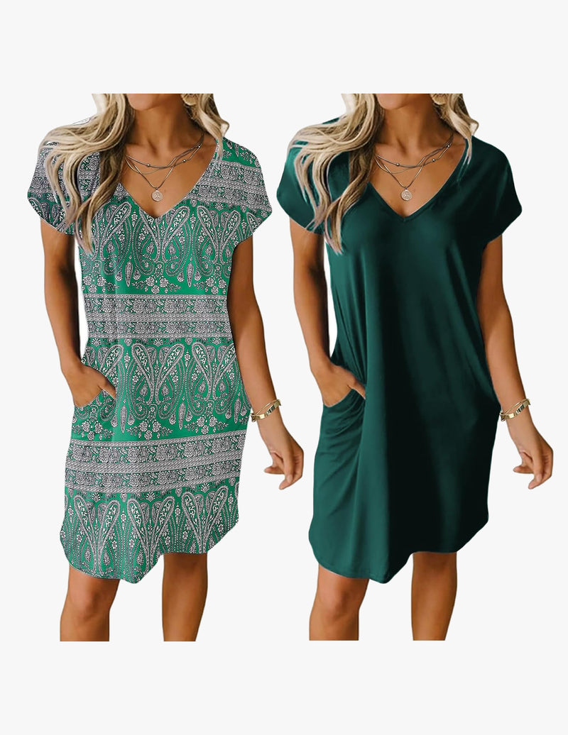 2 Pack Nightgown V Neck Short Sleeve Nightshirt