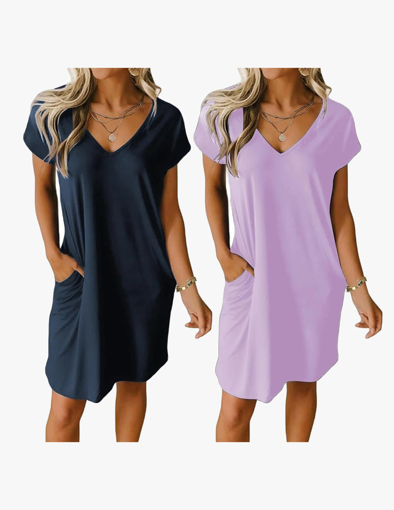 2 Pack Nightgown V Neck Short Sleeve Nightshirt