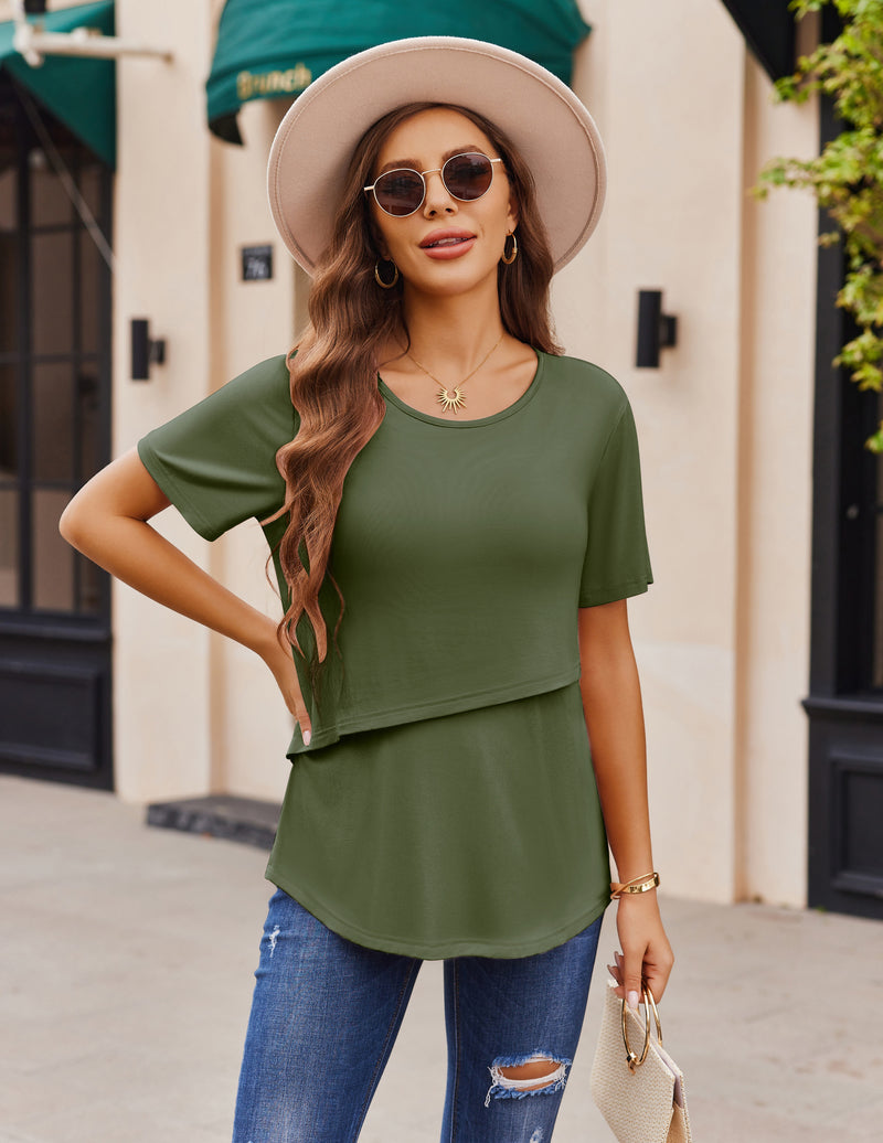 Ekouaer 3 Pack Short Sleeve Nursing Shirts Soft Maternity Tops