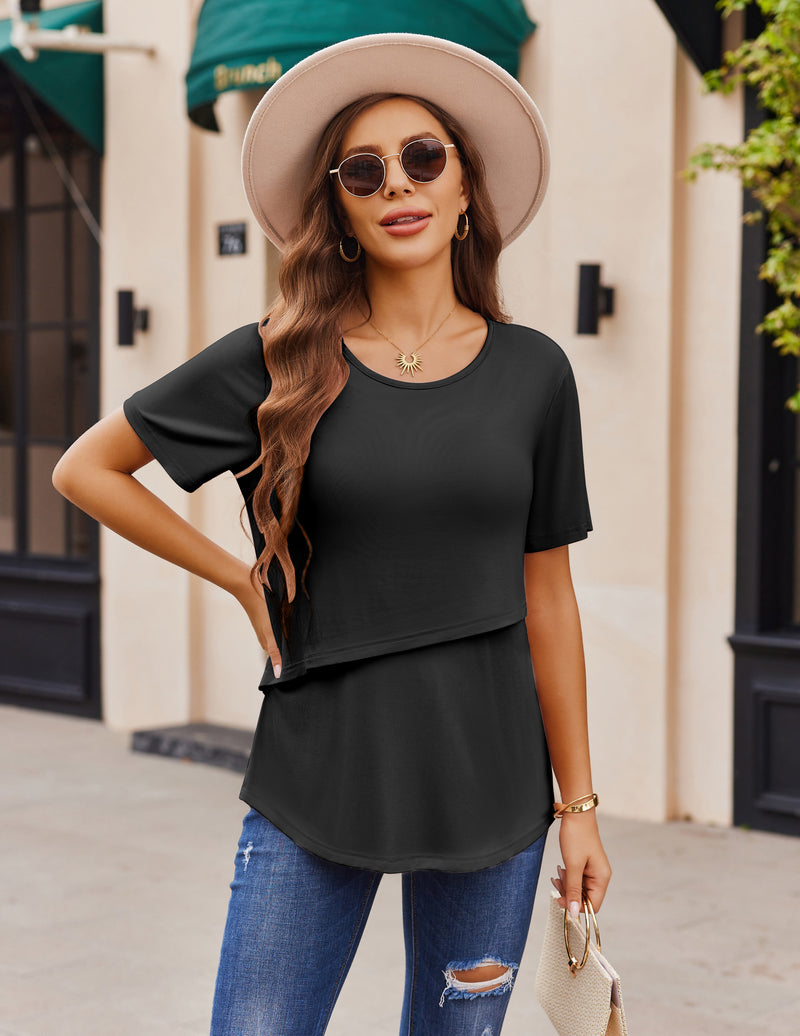 Ekouaer 3 Pack Short Sleeve Nursing Shirts Soft Maternity Tops
