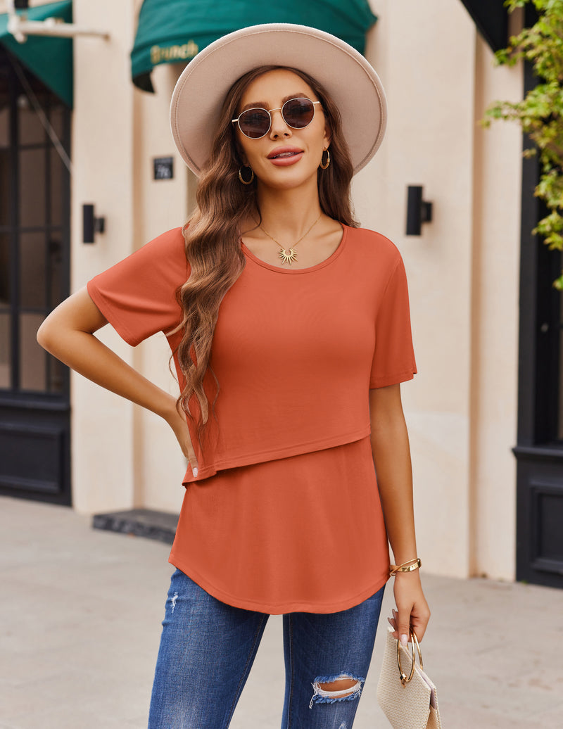 Ekouaer 3 Pack Short Sleeve Nursing Shirts Soft Maternity Tops