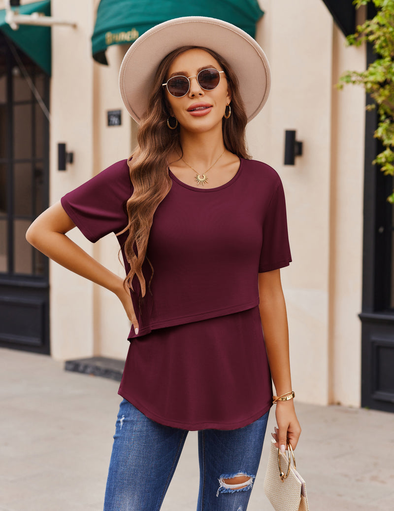 Ekouaer 3 Pack Short Sleeve Nursing Shirts Soft Maternity Tops
