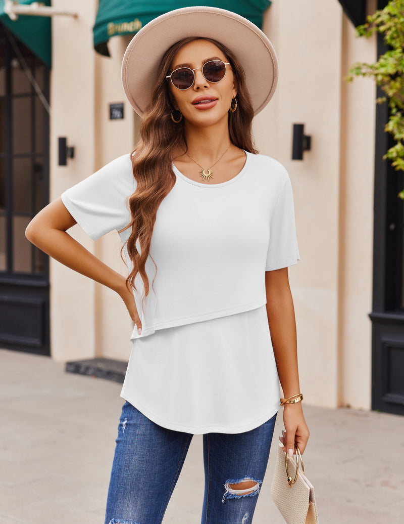 Ekouaer 3 Pack Short Sleeve Nursing Shirts Soft Maternity Tops