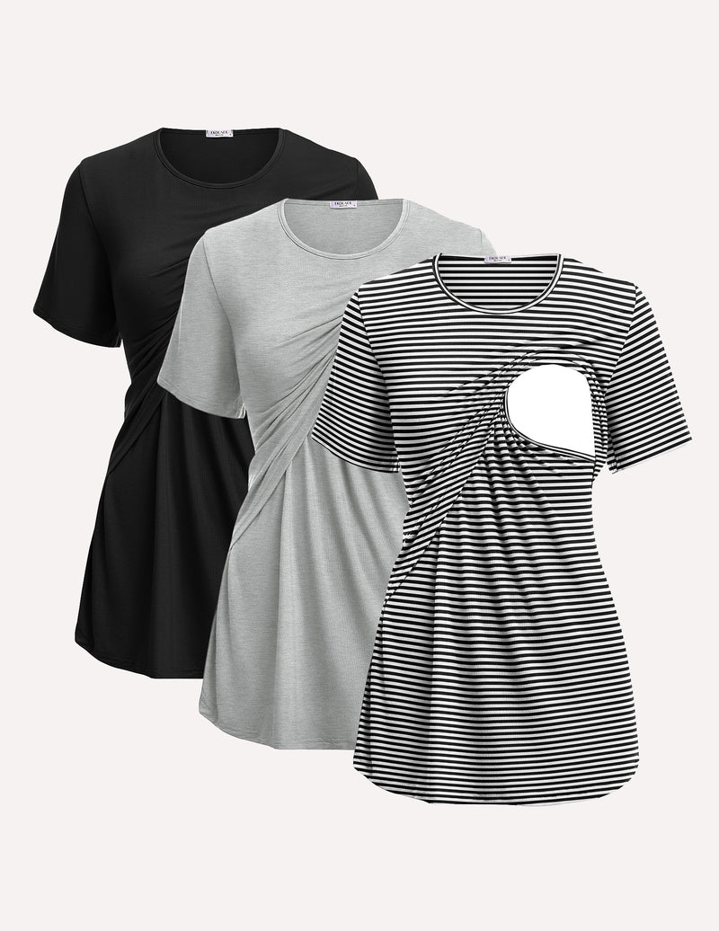 Ekouaer 3 Pack Short Sleeve Nursing Shirts Soft Maternity Tops