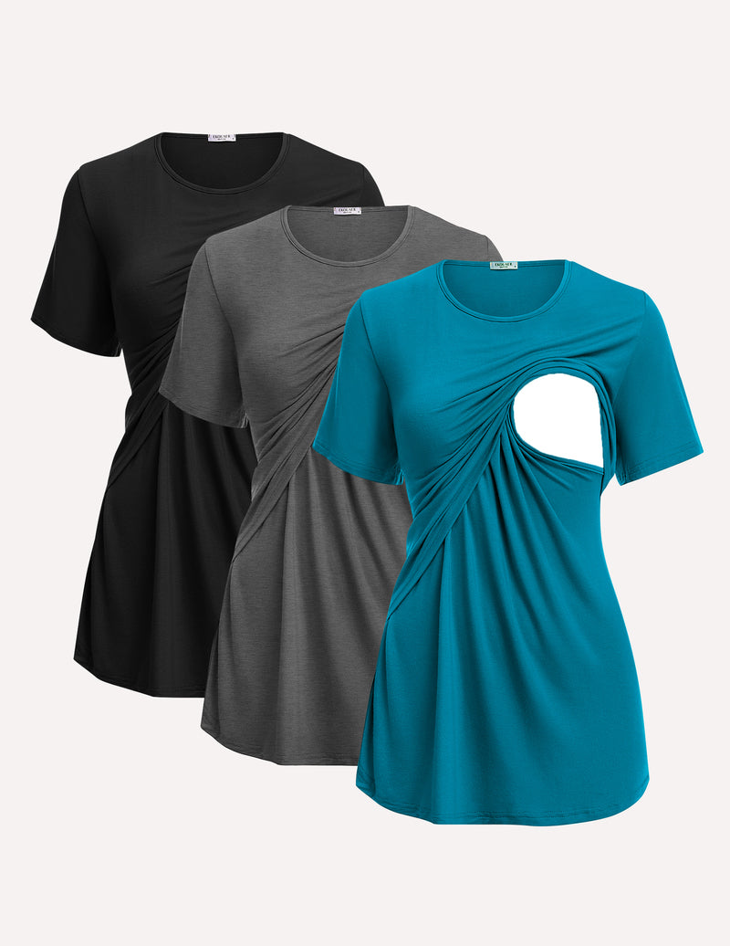 Ekouaer 3 Pack Short Sleeve Nursing Shirts Soft Maternity Tops