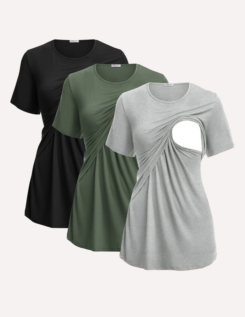 Ekouaer 3 Pack Short Sleeve Nursing Shirts Soft Maternity Tops