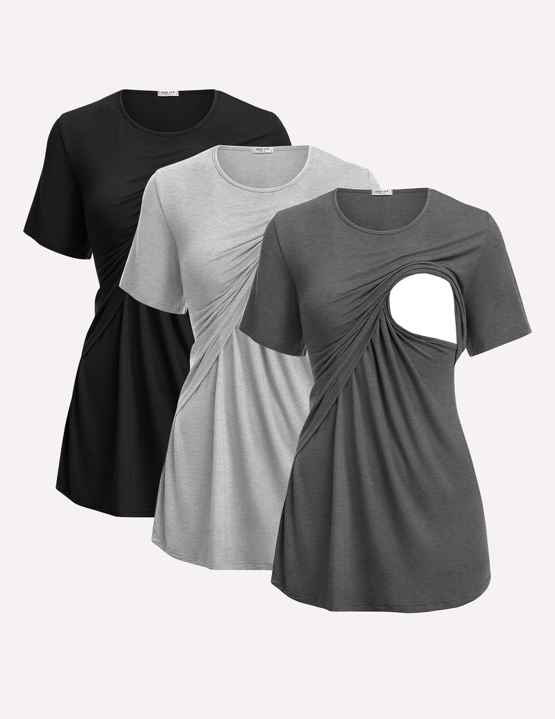 Ekouaer 3 Pack Short Sleeve Nursing Shirts Soft Maternity Tops