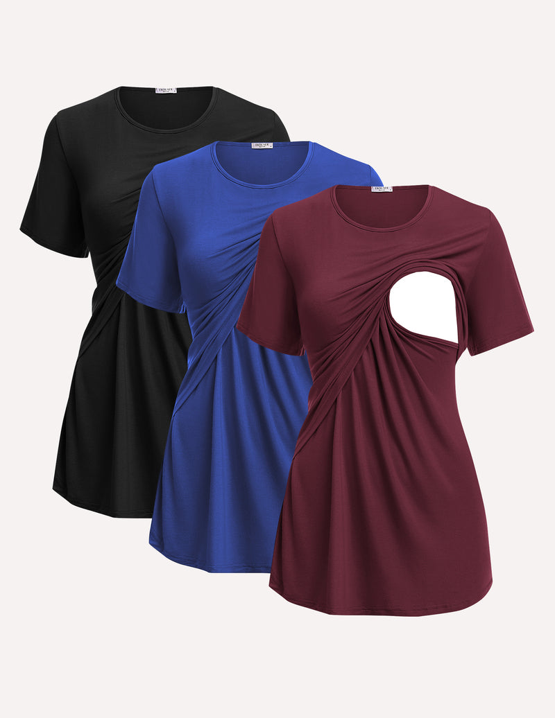 Ekouaer 3 Pack Short Sleeve Nursing Shirts Soft Maternity Tops