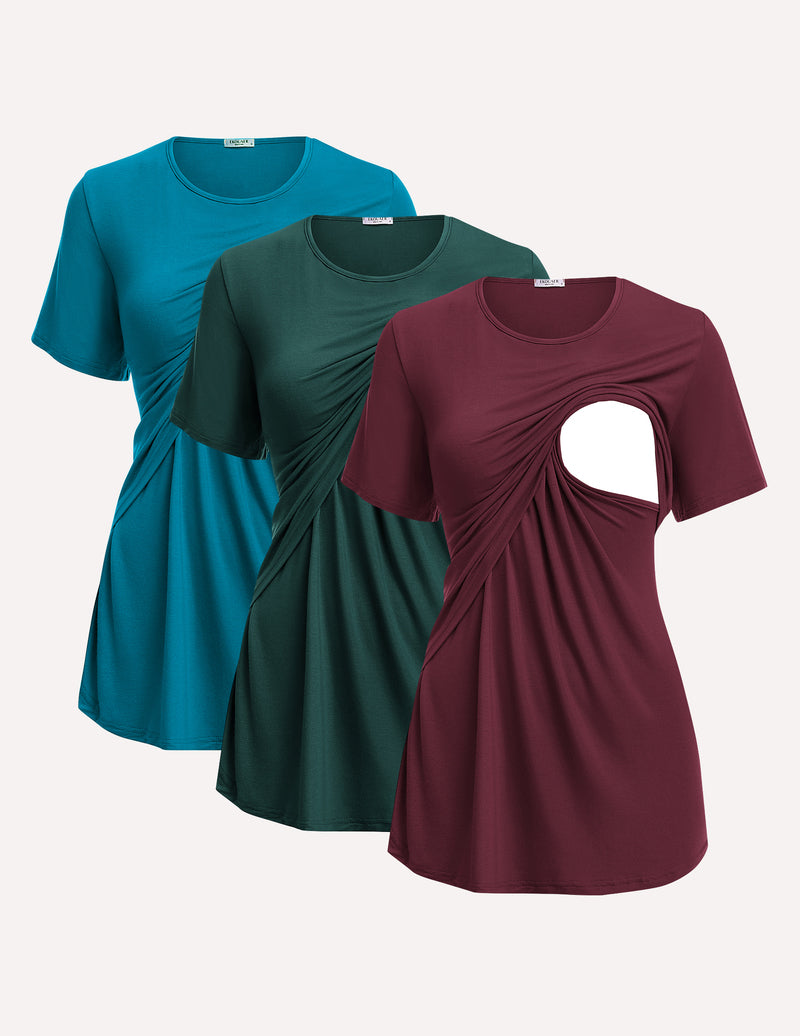 Ekouaer 3 Pack Short Sleeve Nursing Shirts Soft Maternity Tops
