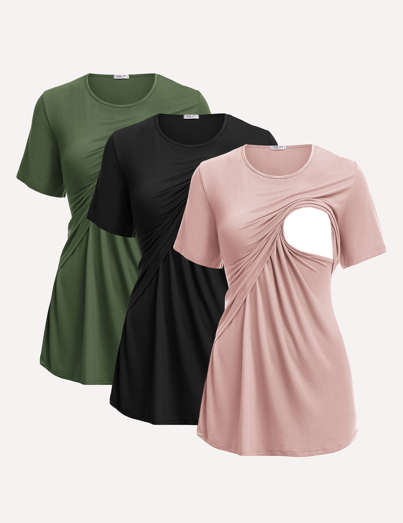 Ekouaer 3 Pack Short Sleeve Nursing Shirts Soft Maternity Tops