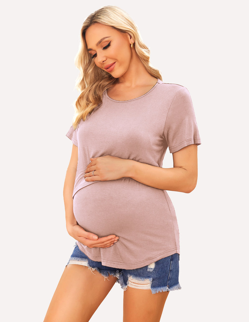 Ekouaer 3 Pack Short Sleeve Nursing Shirts Soft Maternity Tops