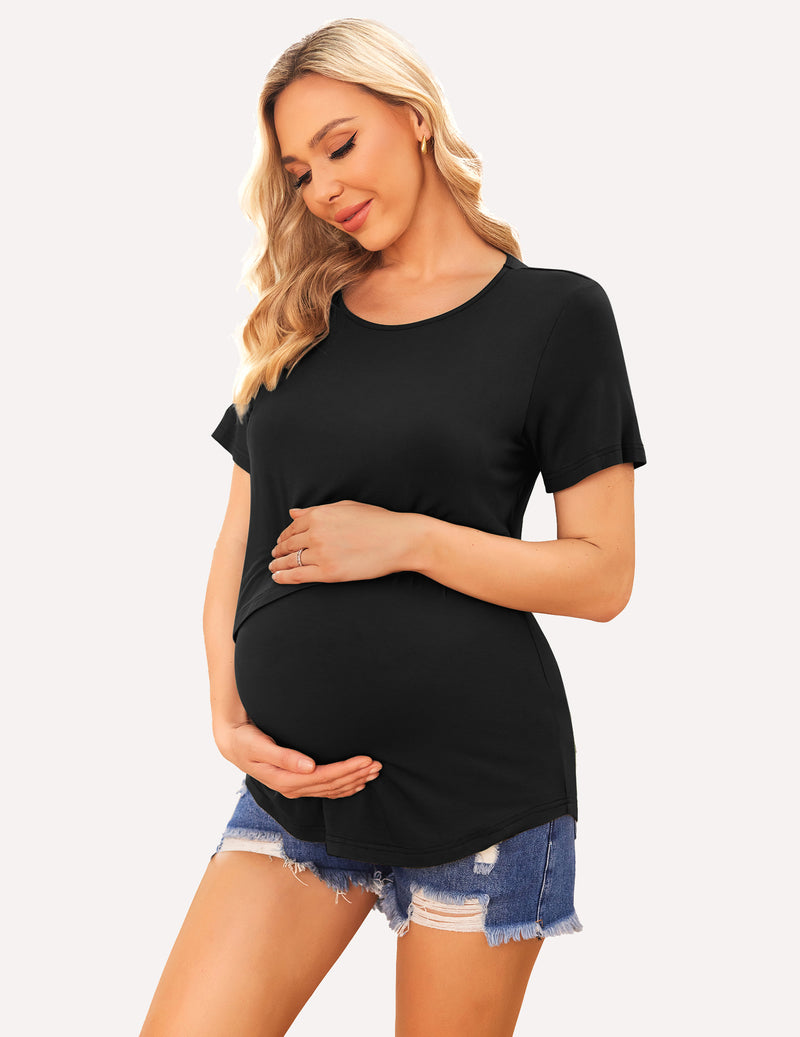 Ekouaer 3 Pack Short Sleeve Nursing Shirts Soft Maternity Tops