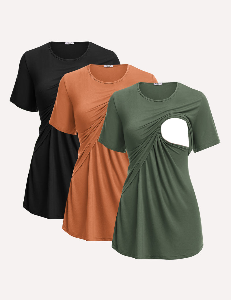 Ekouaer 3 Pack Short Sleeve Nursing Shirts Soft Maternity Tops