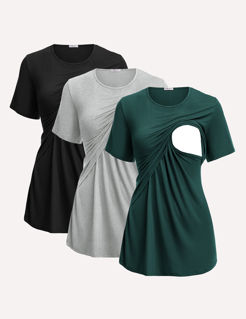 Ekouaer 3 Pack Short Sleeve Nursing Shirts Soft Maternity Tops