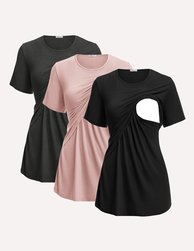 Ekouaer 3 Pack Short Sleeve Nursing Shirts Soft Maternity Tops