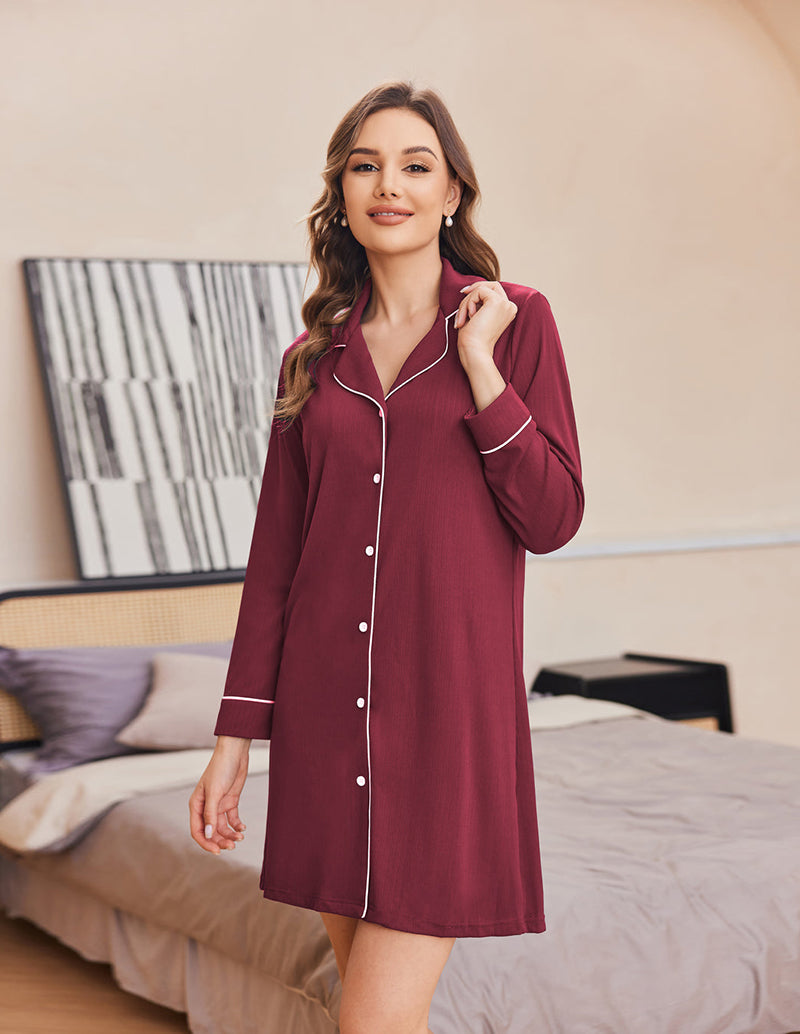 Ribbed Knit Button Down Pajama Dress (US Only)