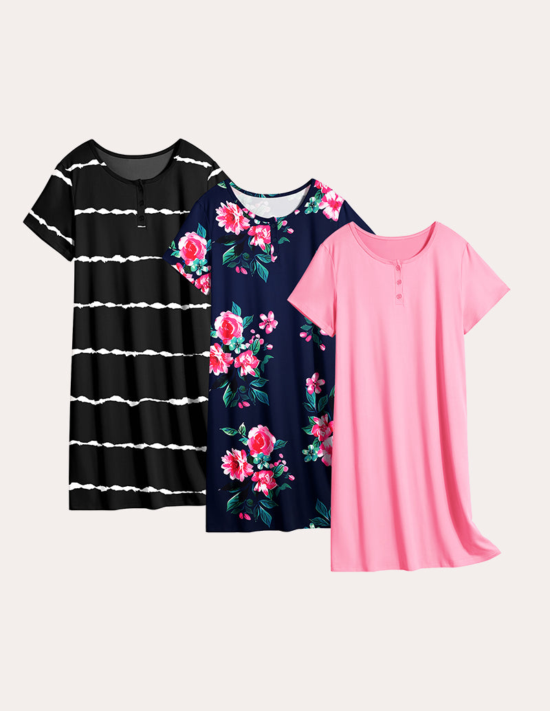 Comfy 3 Pack Short Sleeve Nightgowns
