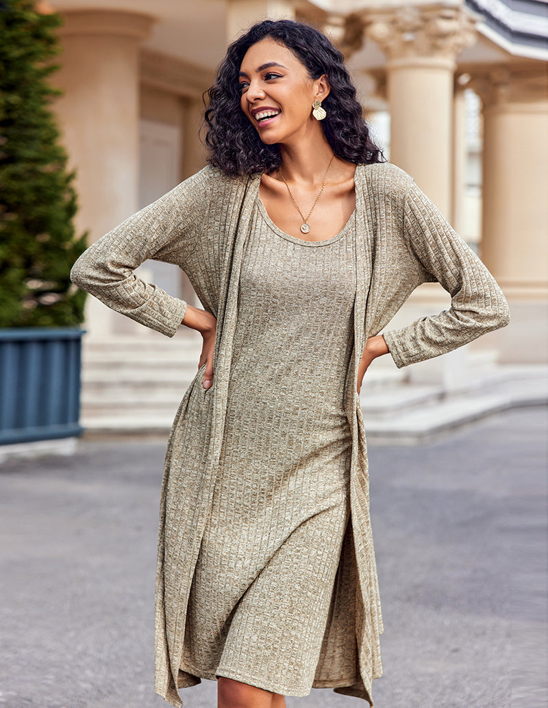 Ribbed Knit 2-Piece Robe Lounge Set (US Only)