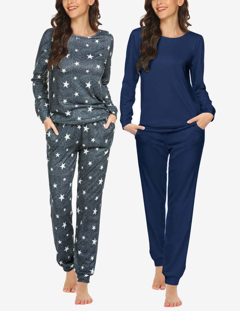 Ekouaer 2 Pack Pajama Set Long Sleeve Top With Jogger Pants