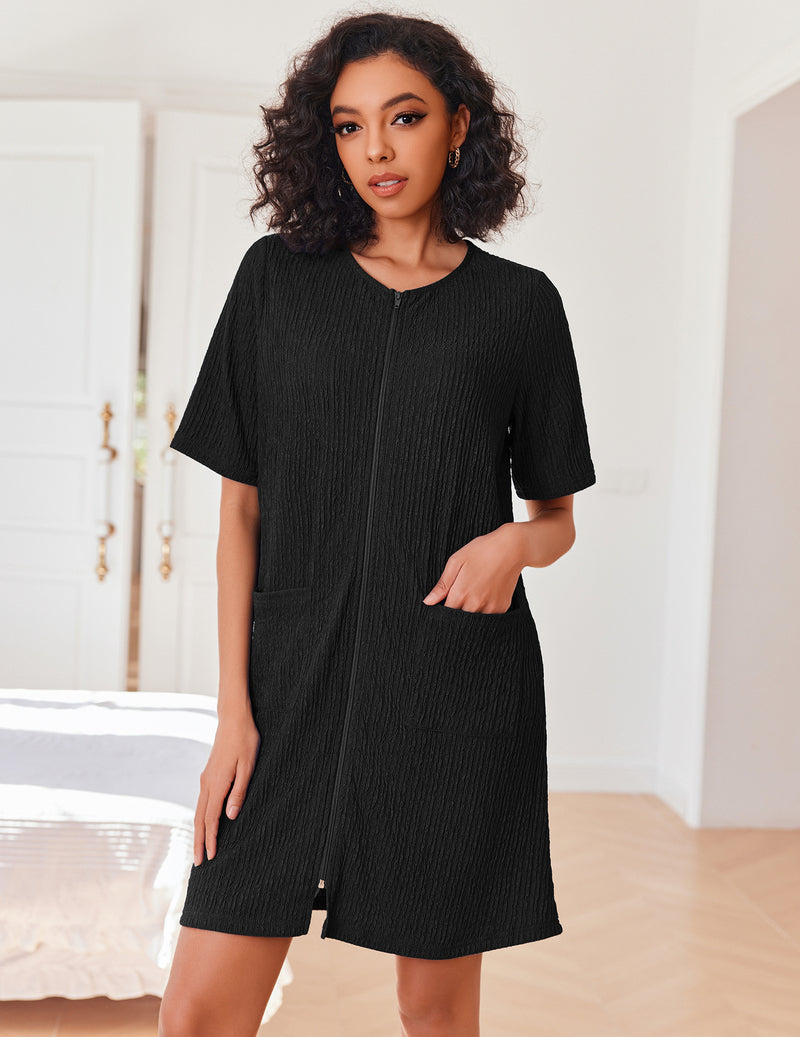 Zipper Robes Knit Short Bathrobe