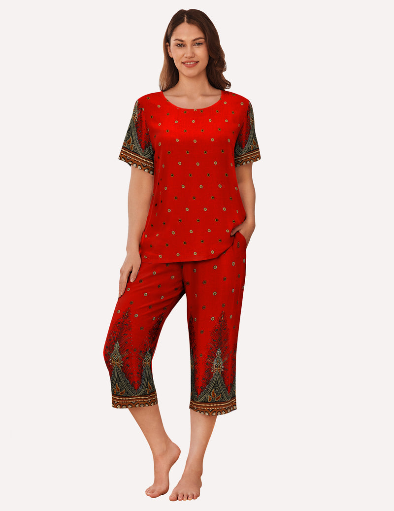 Ekouaer Short Sleeve Capri Pyjamas Set With Pockets