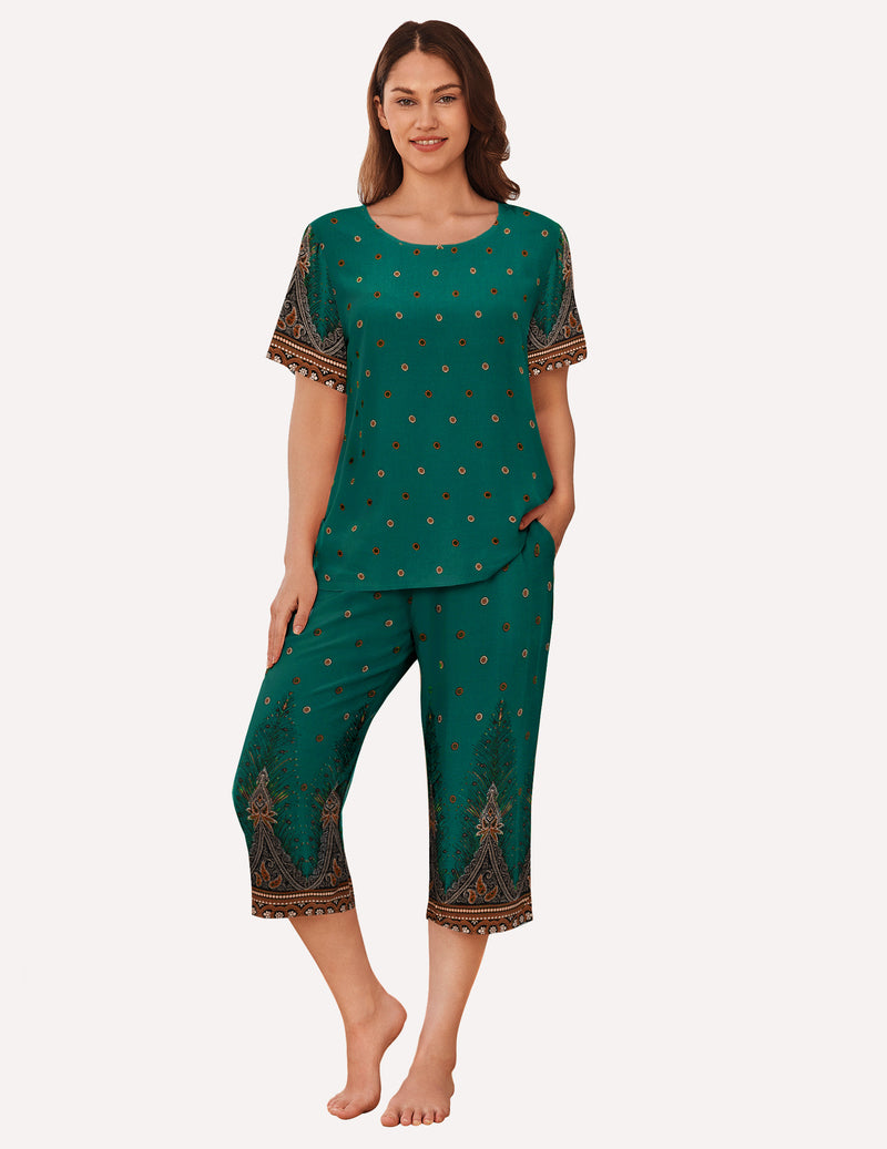 Ekouaer Short Sleeve Capri Pyjamas Set With Pockets