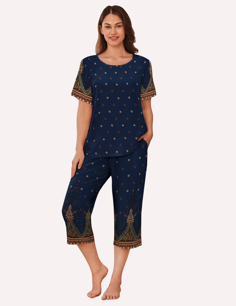 Ekouaer Short Sleeve Capri Pyjamas Set With Pockets