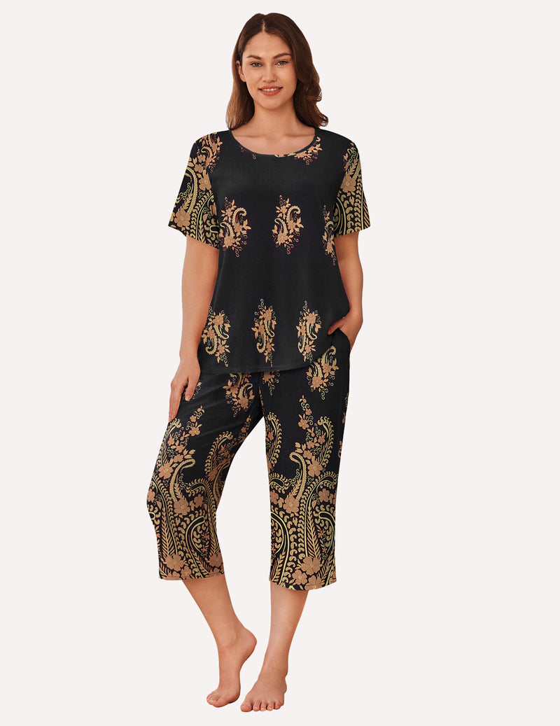 Ekouaer Short Sleeve Capri Pyjamas Set With Pockets