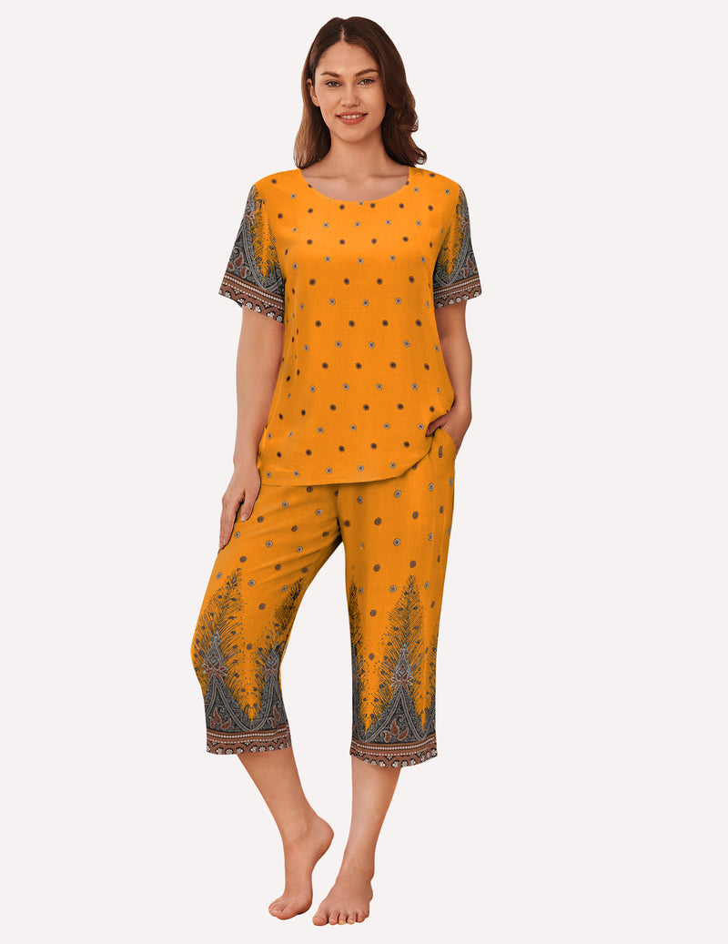 Ekouaer Short Sleeve Capri Pyjamas Set With Pockets
