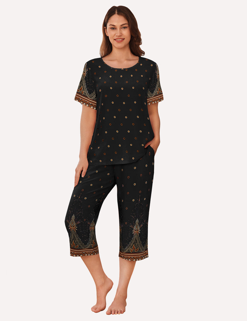Ekouaer Short Sleeve Capri Pyjamas Set With Pockets