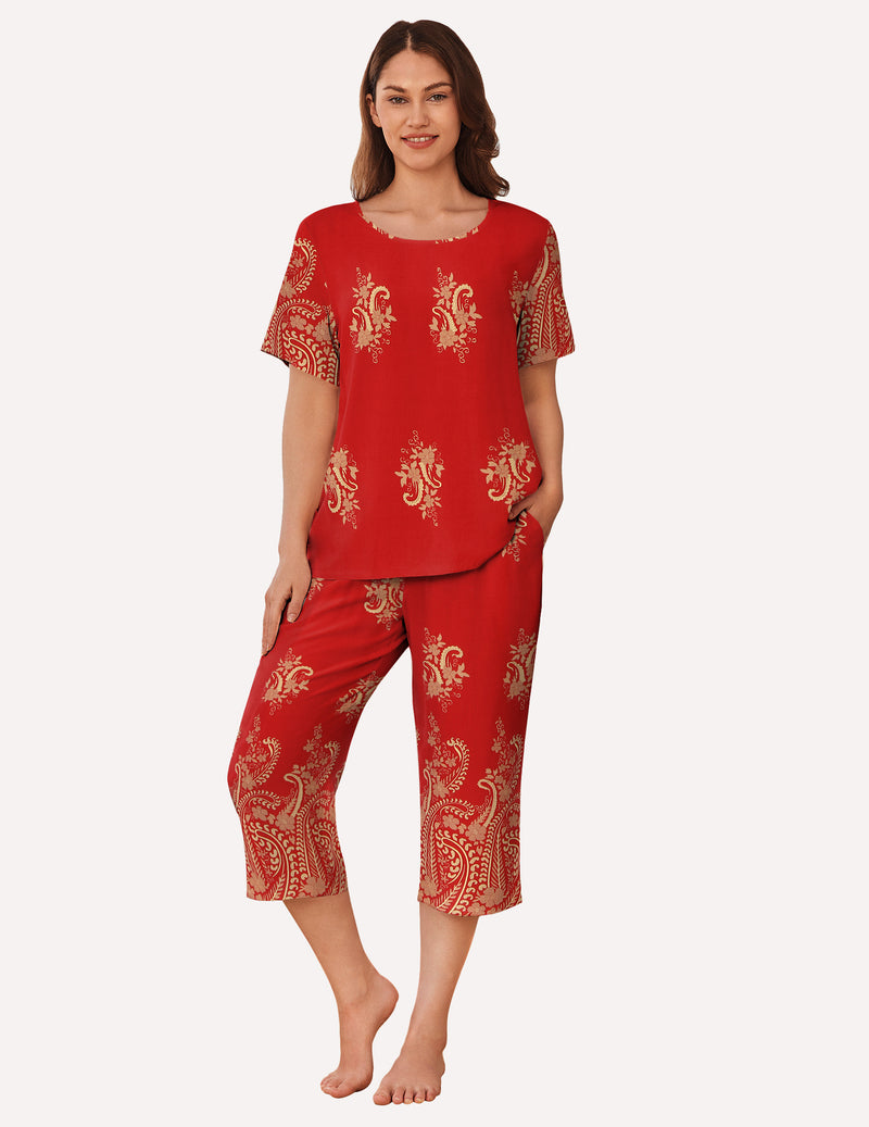 Ekouaer Short Sleeve Capri Pyjamas Set With Pockets