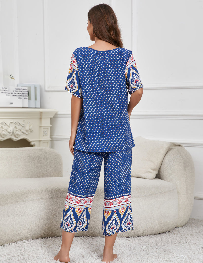Ekouaer Short Sleeve Capri Pyjamas Set With Pockets