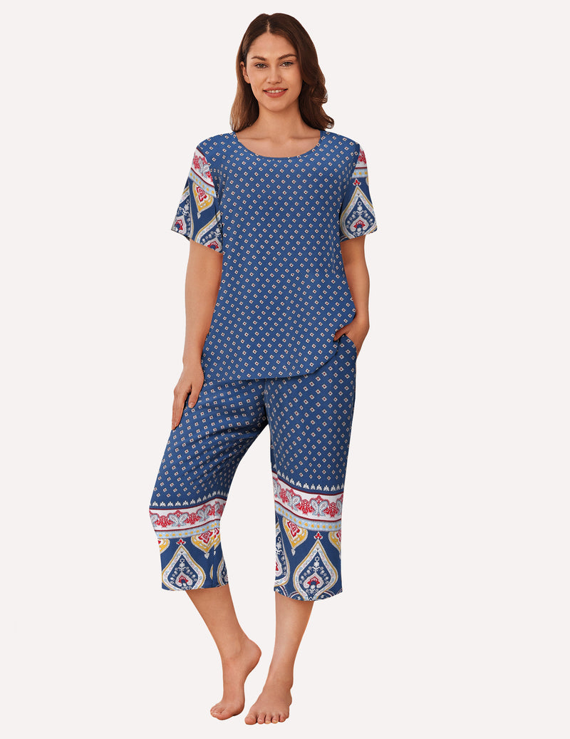 Ekouaer Short Sleeve Capri Pyjamas Set With Pockets