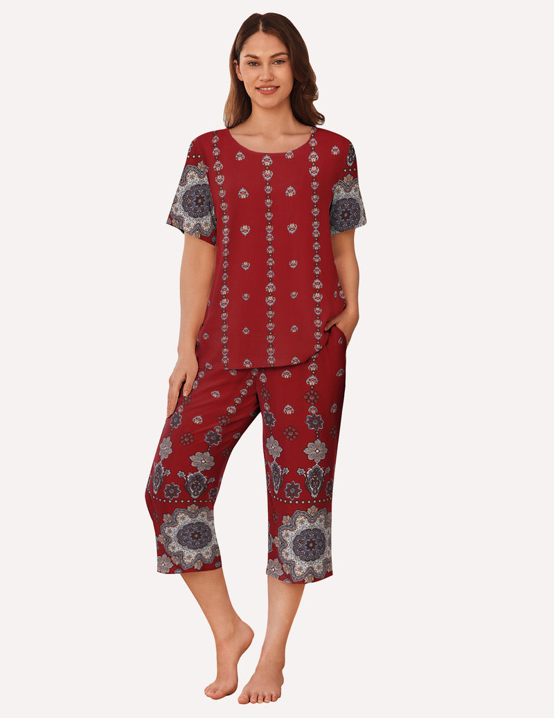 Ekouaer Short Sleeve Capri Pyjamas Set With Pockets