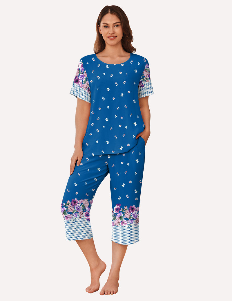 Ekouaer Short Sleeve Capri Pyjamas Set With Pockets