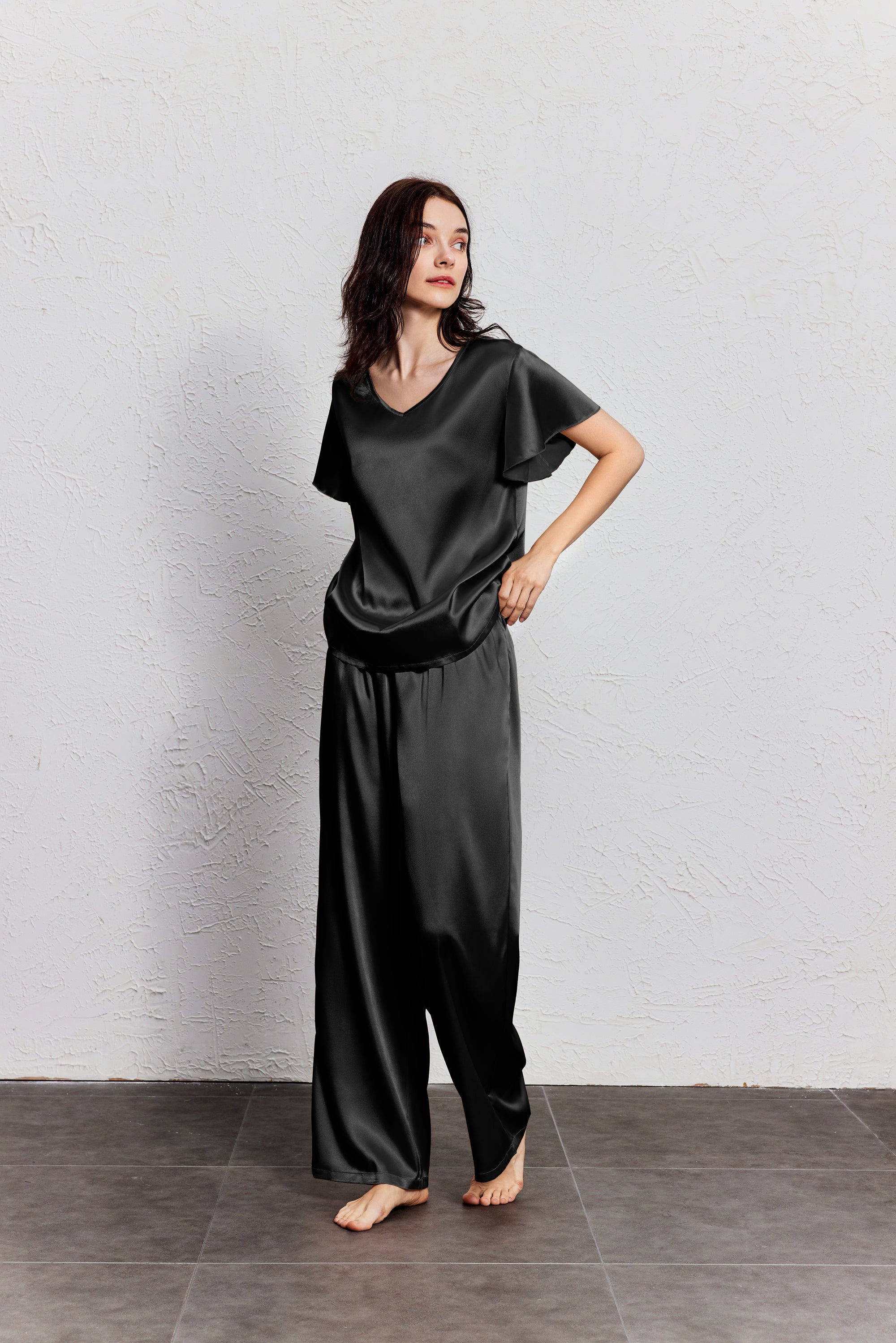 Silk Satin Ruffle Sleeve Pajama Sets